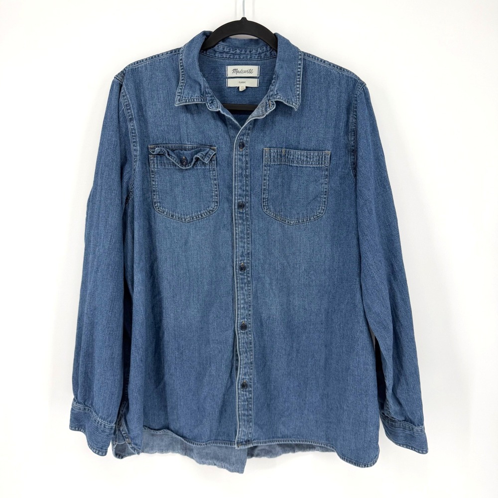 Madewell Denim Shirt Classic Ex-Boyfriend 3X Blue Long Sleeve Cotton Button Down